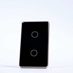 OSH 2 Gang Smart Light Switch black face gold frame front view