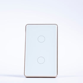 OSH 2 Gang Smart Light Switch white face gold frame front view