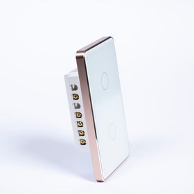 OSH 2 Gang Smart Light Switch white face gold frame side view