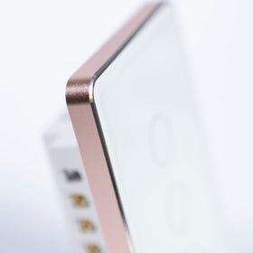 OSH 2 Gang Smart Light Switch white face gold frame detail view