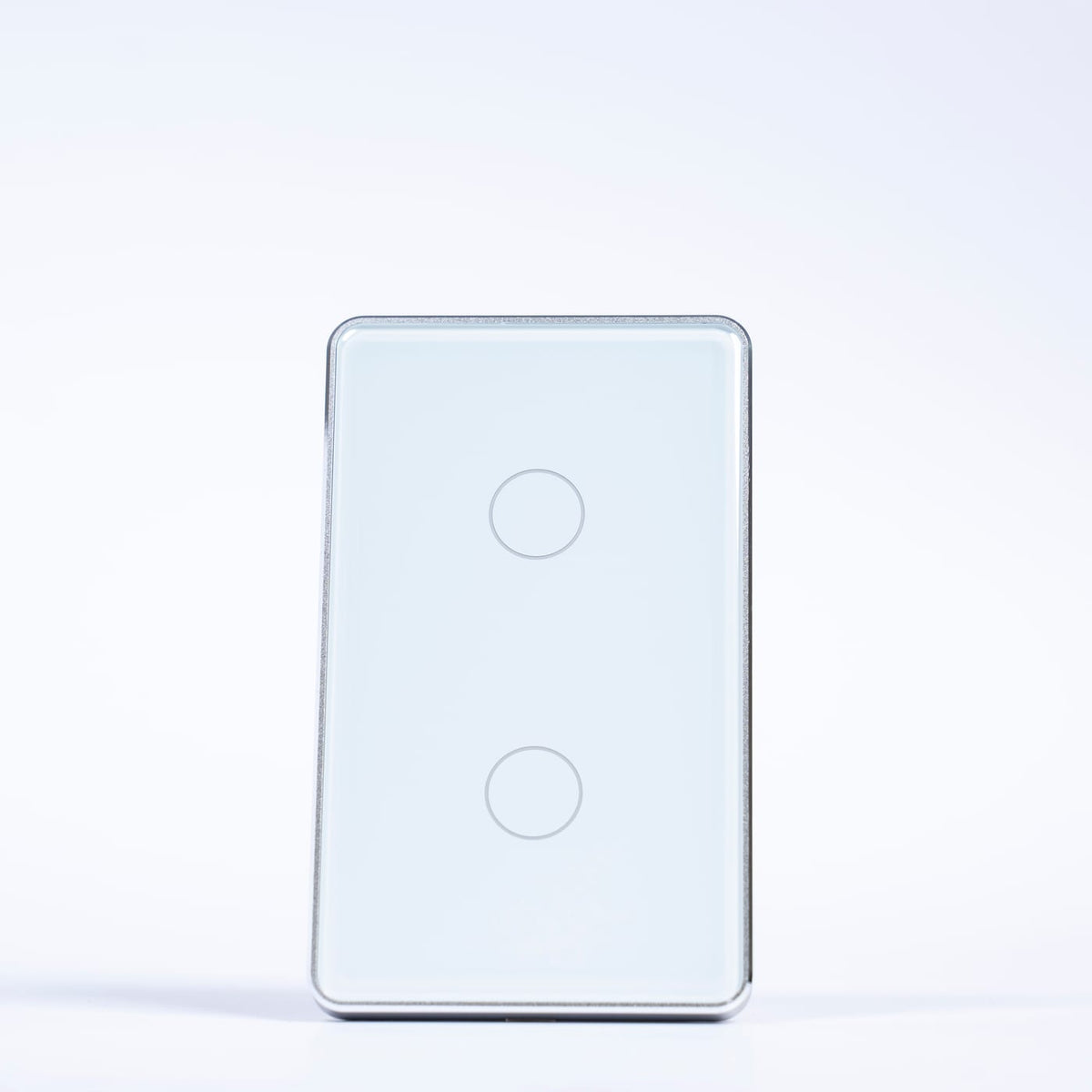 OSH 2 Gang Smart Light Switch white face silver frame front view