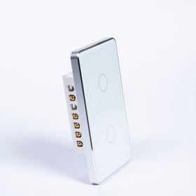 OSH 2 Gang Smart Light Switch white face silver frame side view