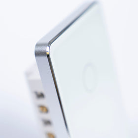 OSH 2 Gang Smart Light Switch white face silver frame detail view