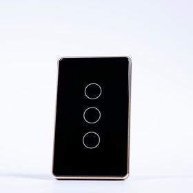 OSH 3 Gang Smart Light Switch black face gold frame front view