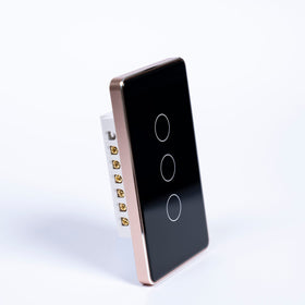 OSH 3 Gang Smart Light Switch black face gold frame side view