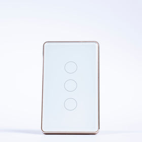 OSH 3 Gang Smart Light Switch white face gold frame front view