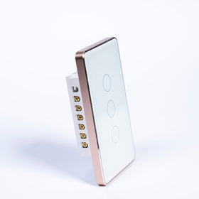 OSH 3 Gang Smart Light Switch white face gold frame side view
