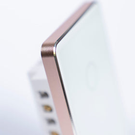 OSH 3 Gang Smart Light Switch white face gold frame detail view