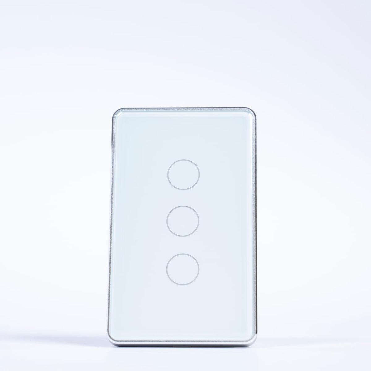 OSH 3 Gang Smart Light Switch white face silver frame front view