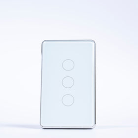 OSH 3 Gang Smart Light Switch white face silver frame front view