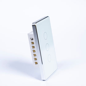 OSH 3 Gang Smart Light Switch white face silver frame side view