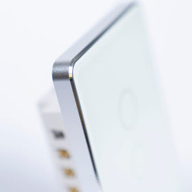OSH 3 Gang Smart Light Switch white face silver frame detail view