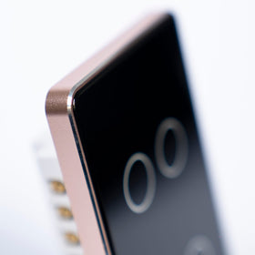 OSH 4 Gang Smart Light Switch black face gold frame detail view